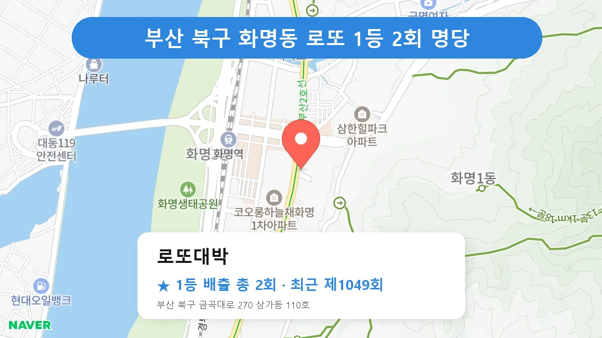 부산 북구 로또대박 로또 1등 2회 명당 | 위치·당첨 이력 (부산 북구 화명동)