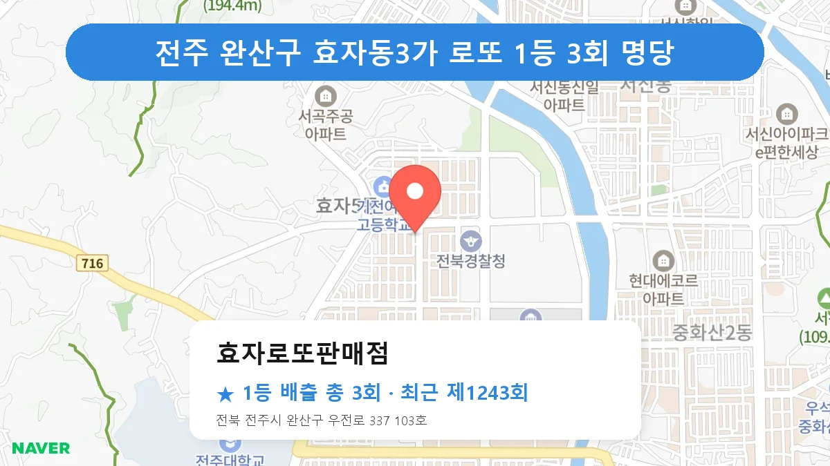 제1243회 전주시 완산구 효자동3가 로또 명당 효자로또판매점 위치