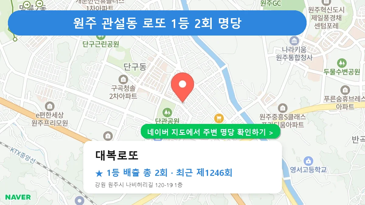 제1246회 원주시 관설동 로또 명당 대복로또 위치