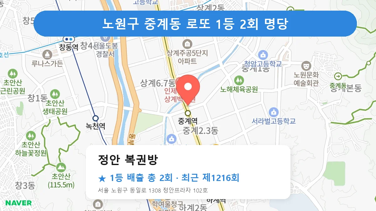 노원구 정안 복권방 로또 1등 2회 명당 | 위치·당첨 이력 (서울 노원구 중계동)