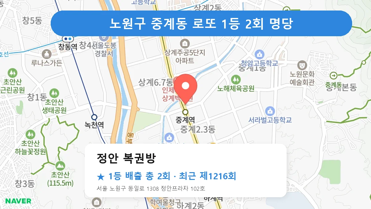 노원구 정안 복권방 로또 1등 2회 명당 | 위치·당첨 이력 (서울 노원구 중계동)