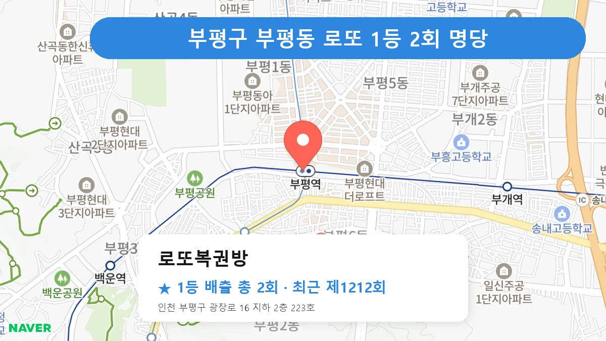 부평구 로또복권방 로또 1등 2회 명당 | 위치·당첨 이력 (인천 부평구 부평동)
