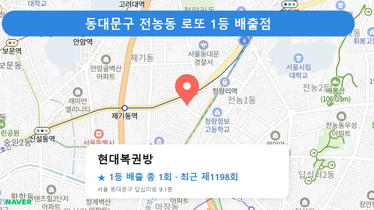 동대문구 현대복권방 로또 1등 1회 명당 | 위치·당첨 이력 (서울 동대문구 전농동)