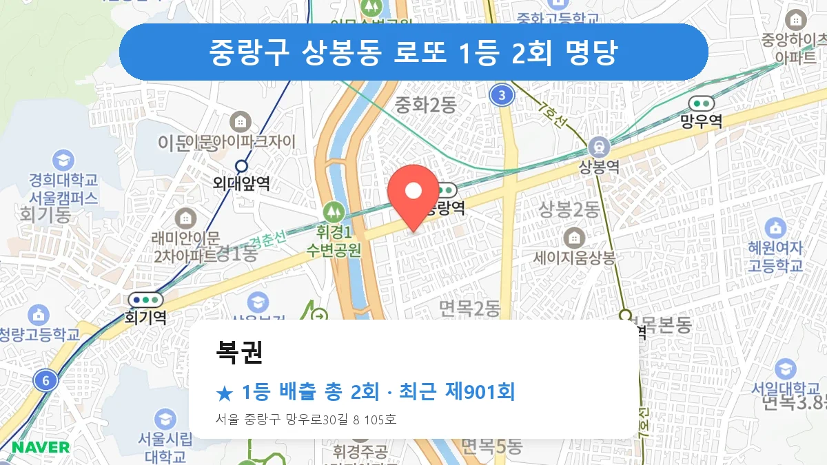 중랑구 복권 로또 1등 2회 명당 | 위치·당첨 이력 (서울 중랑구 상봉동)