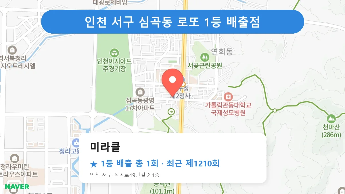 인천 서구 미라클 로또 1등 1회 명당 | 위치·당첨 이력 (인천 서구 심곡동)