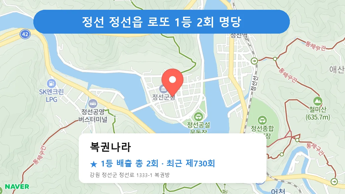 정선 복권나라 로또 1등 2회 명당 | 위치·당첨 이력 (강원 정선군 정선읍)