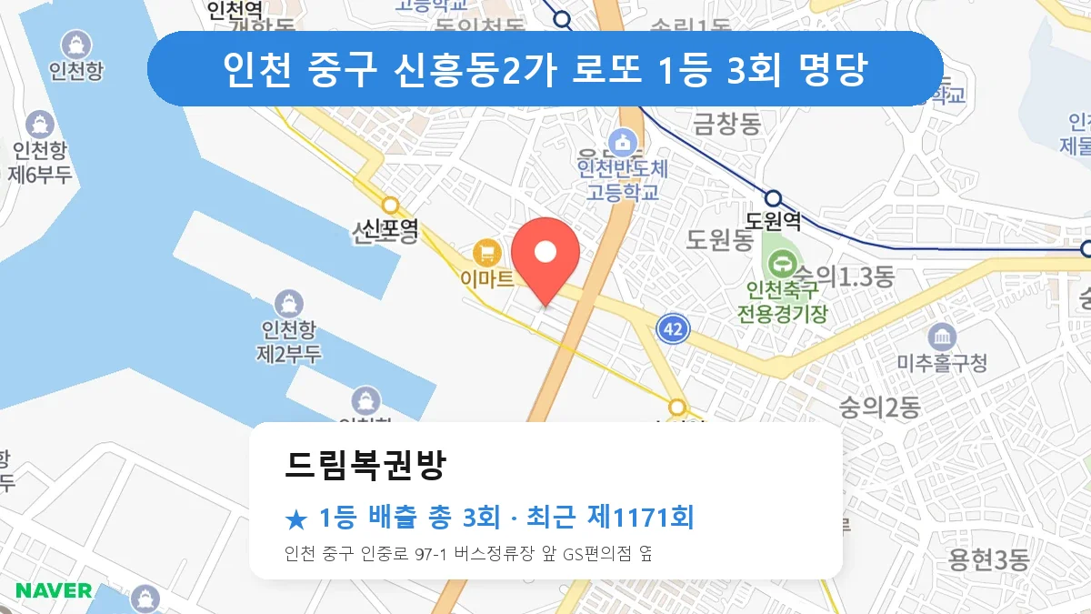 인천 중구 드림복권방 로또 1등 3회 명당 | 위치·당첨 이력 (인천 중구 신흥동2가)