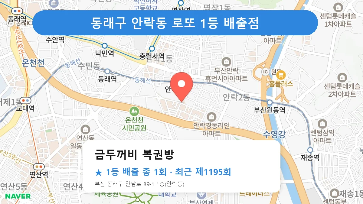 동래구 금두꺼비 복권방 로또 1등 1회 명당 | 위치·당첨 이력 (부산 동래구 안락동)