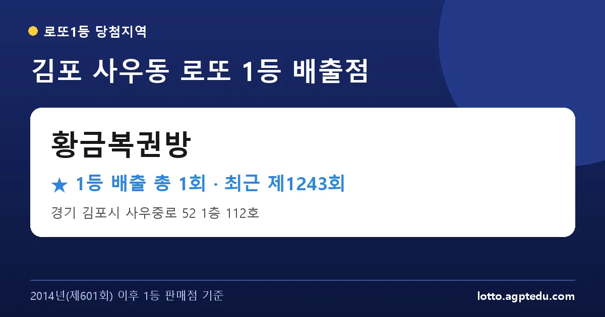 제1243회 김포시 사우동 로또 명당 황금복권방 위치