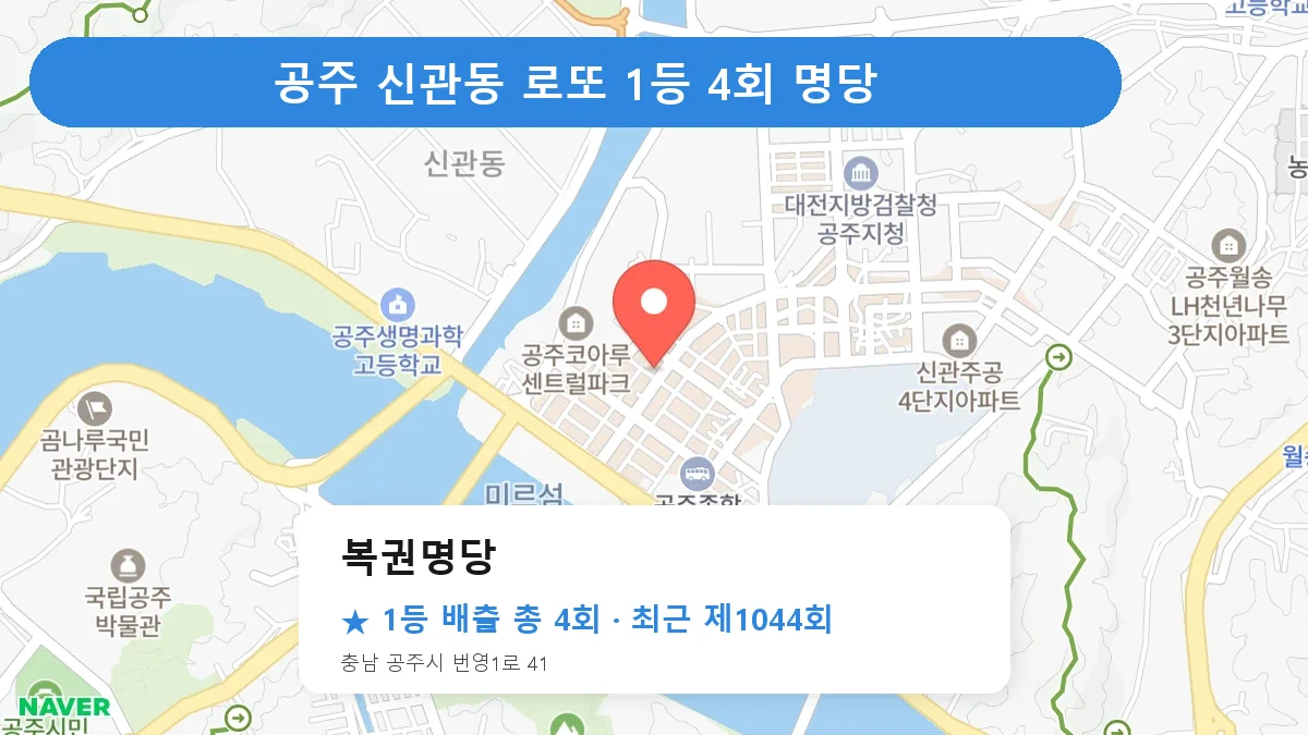 공주 복권명당 로또 1등 4회 명당 | 위치·당첨 이력 (충남 공주시 신관동)