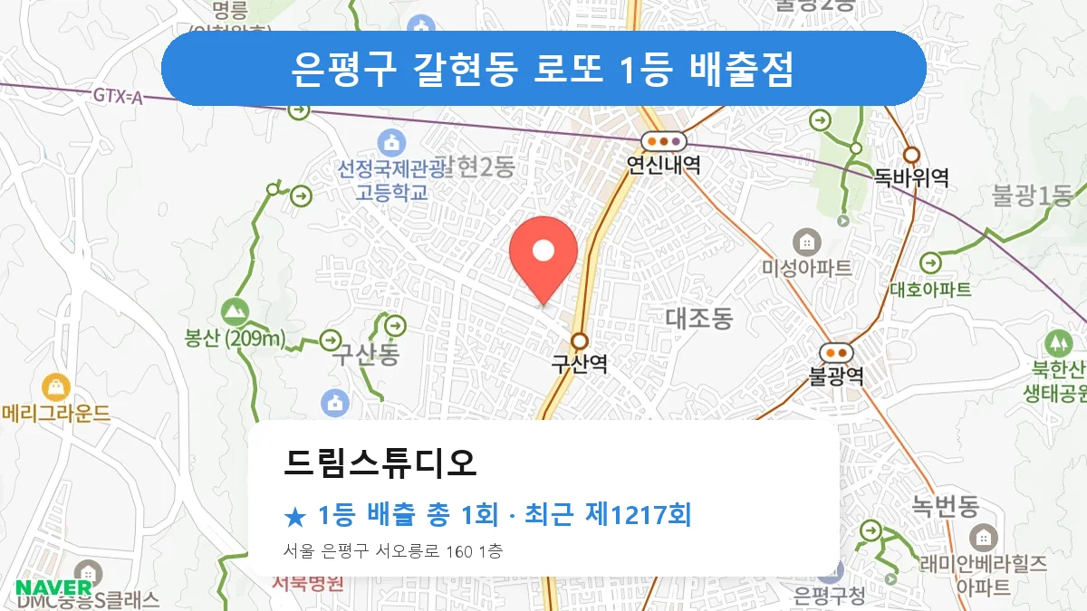 은평구 드림스튜디오 로또 1등 1회 명당 | 위치·당첨 이력 (서울 은평구 갈현동)