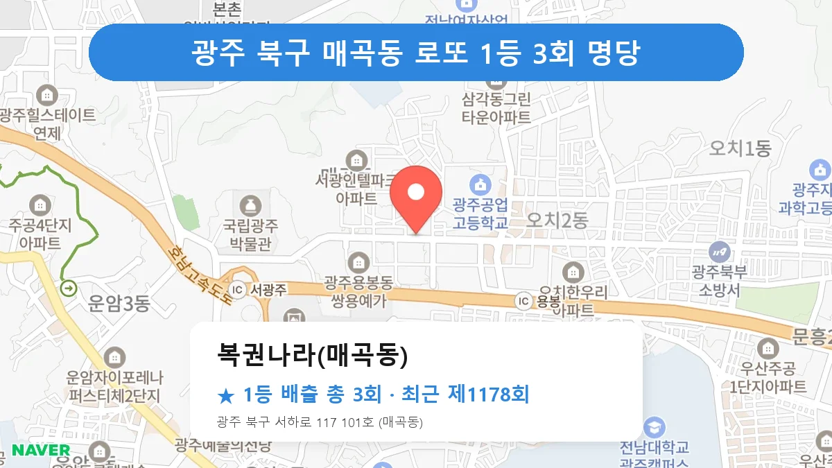 광주 북구 복권나라(매곡동) 로또 1등 3회 명당 | 위치·당첨 이력 (광주 북구 매곡동)