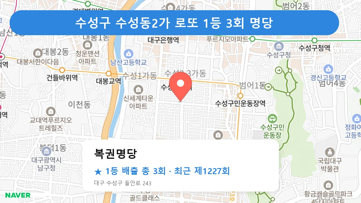 수성구 복권명당 로또 1등 3회 명당 | 위치·당첨 이력 (대구 수성구 수성동2가)
