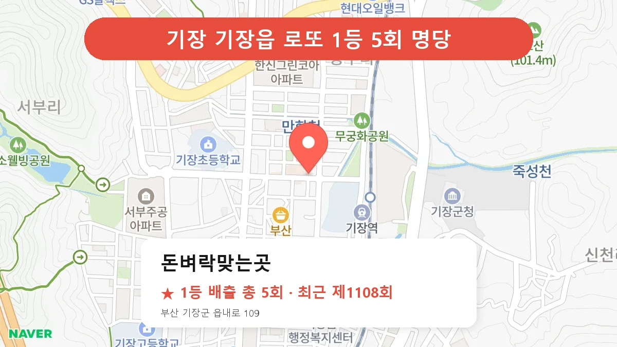 기장 돈벼락맞는곳 로또 1등 5회 명당 | 위치·당첨 이력 (부산 기장군 기장읍)