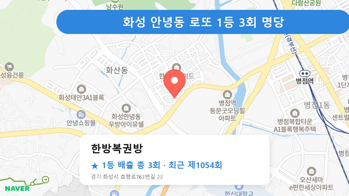 화성 로또 명당 한방복권방 위치
