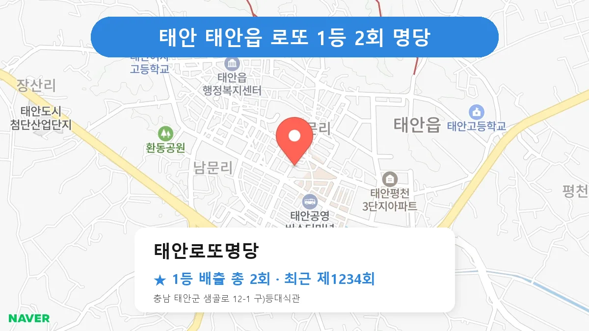 태안 태안로또명당 로또 1등 2회 명당 | 위치·당첨 이력 (충남 태안군 태안읍)