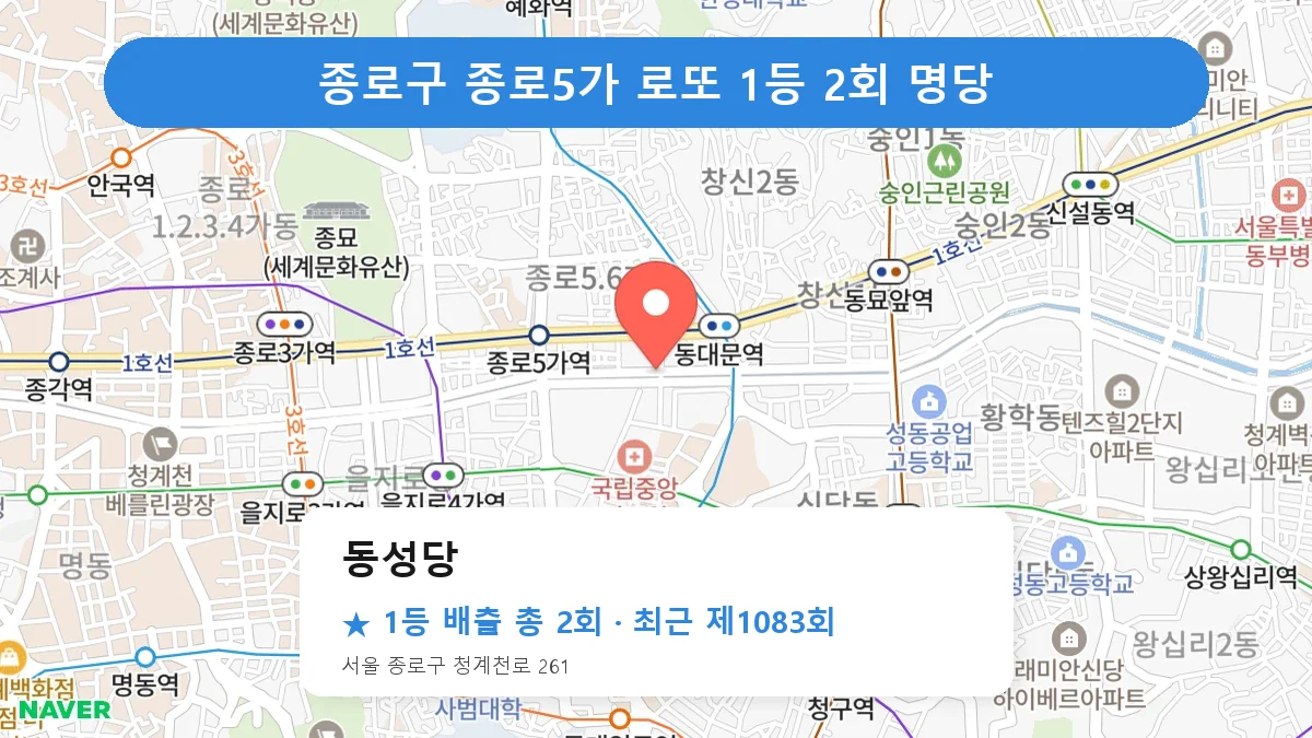 종로구 동성당 로또 1등 2회 명당 | 위치·당첨 이력 (서울 종로구 종로5가)