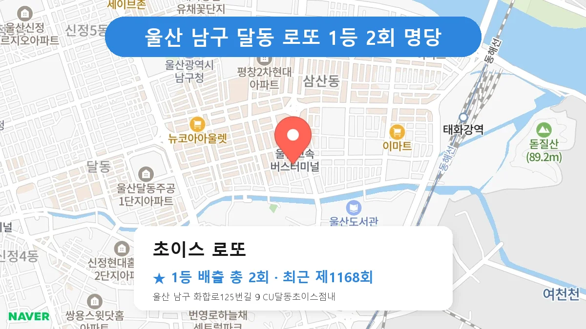 울산 남구 초이스 로또 로또 1등 2회 명당 | 위치·당첨 이력 (울산 남구 달동)