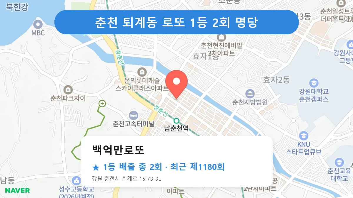 춘천 백억만로또 로또 1등 2회 명당 | 위치·당첨 이력 (강원 춘천시 퇴계동)
