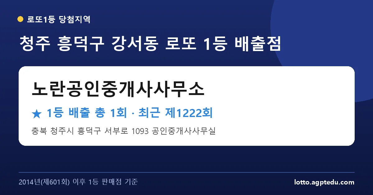 청주 흥덕구 노란공인중개사사무소 로또 1등 1회 명당 | 위치·당첨 이력 (충북 청주시 흥덕구 강서동)