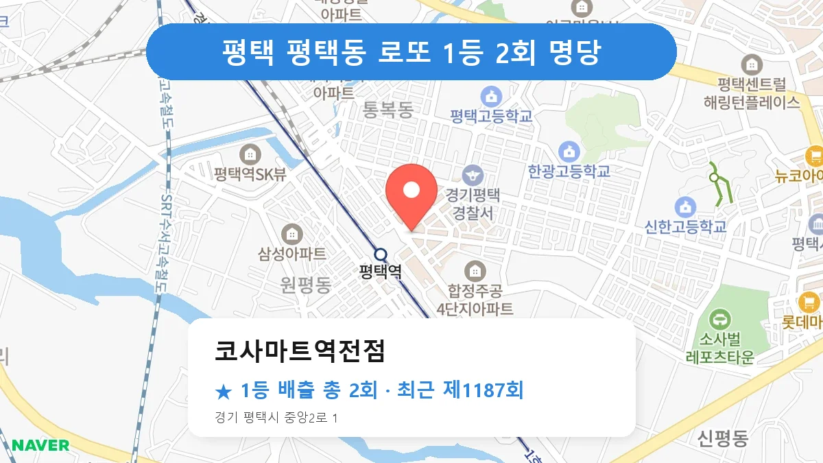 평택 코사마트역전점 로또 1등 2회 명당 | 위치·당첨 이력 (경기 평택시 평택동)