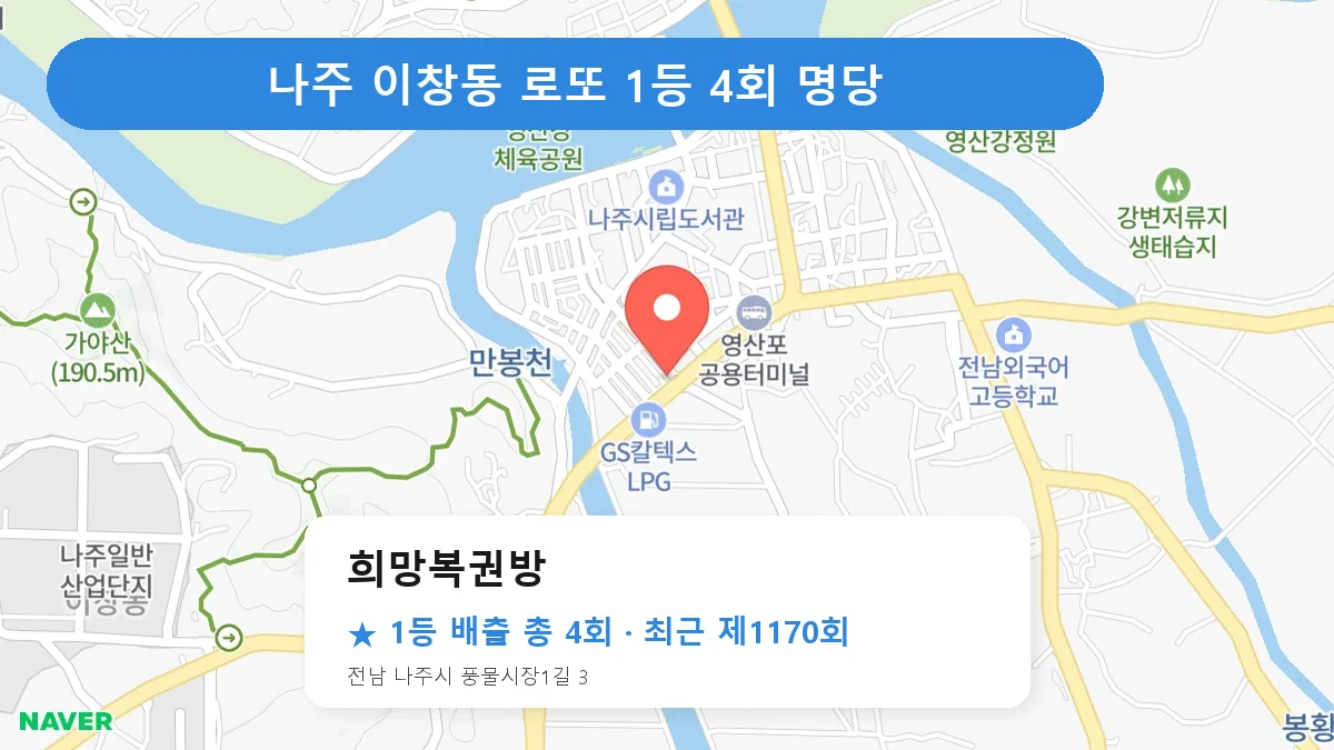 나주 희망복권방 로또 1등 4회 명당 | 위치·당첨 이력 (전남 나주시 이창동)