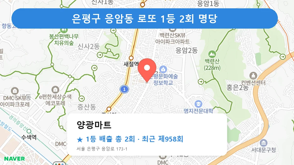 은평구 양광마트 로또 1등 2회 명당 | 위치·당첨 이력 (서울 은평구 응암동)