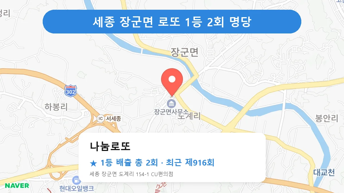 세종 나눔로또 로또 1등 2회 명당 | 위치·당첨 이력 (세종 장군면)
