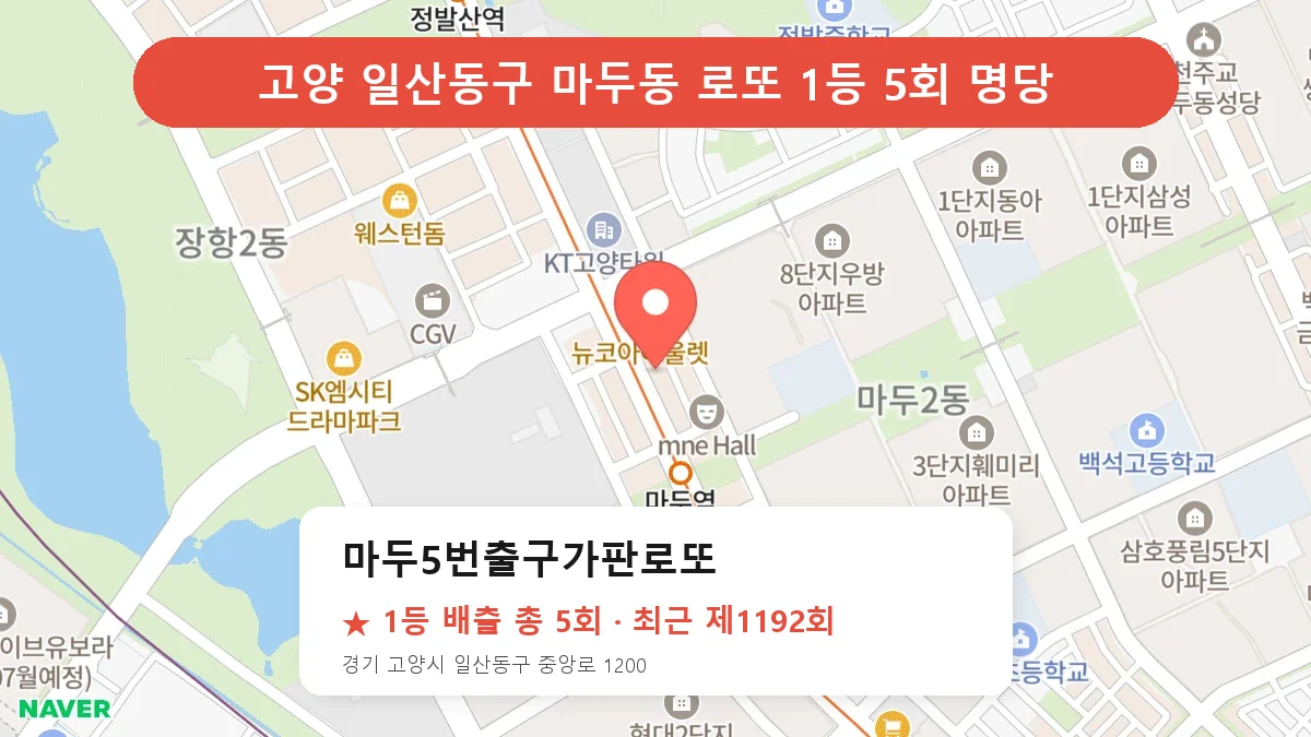 고양 일산동구 마두5번출구가판로또 로또 1등 5회 명당 | 위치·당첨 이력 (경기 고양시 일산동구 마두동)