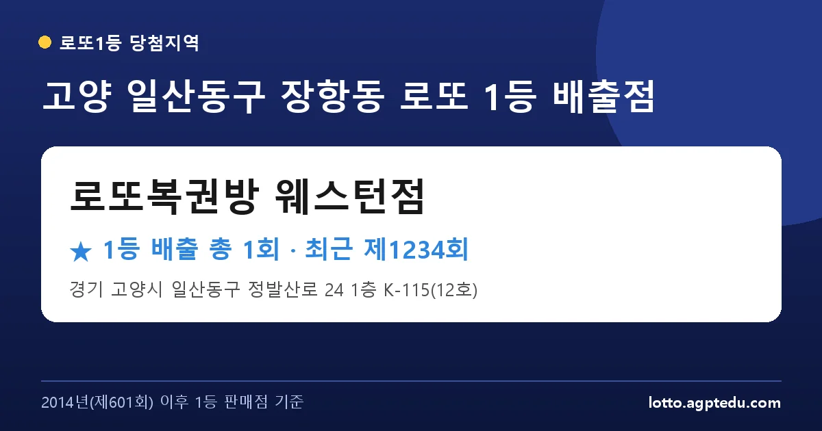고양 일산동구 로또복권방 웨스턴점 로또 1등 1회 명당 | 위치·당첨 이력 (경기 고양시 일산동구 장항동)