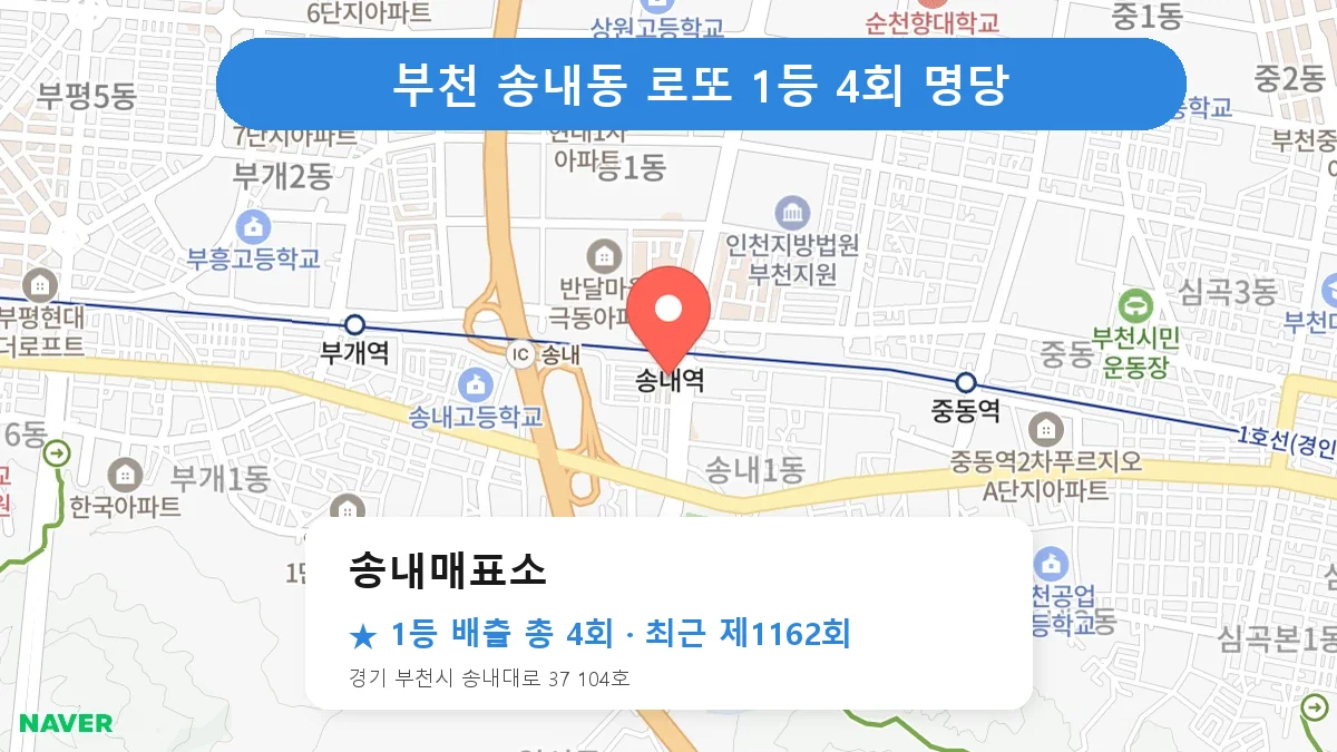 부천 송내매표소 로또 1등 4회 명당 | 위치·당첨 이력 (경기 부천시 송내동)