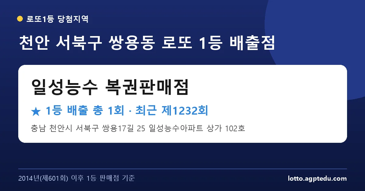천안 서북구 로또 명당 일성능수 복권판매점 위치