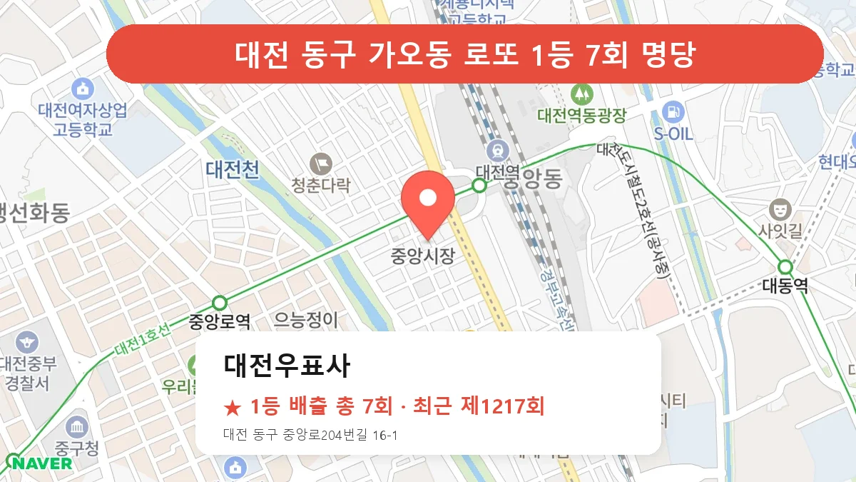대전 동구 로또 명당 대전우표사 위치