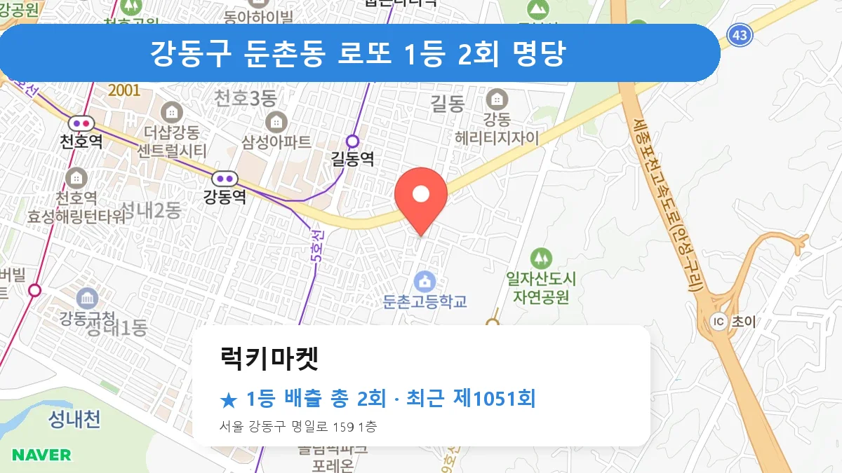 강동구 럭키마켓 로또 1등 2회 명당 | 위치·당첨 이력 (서울 강동구 둔촌동)