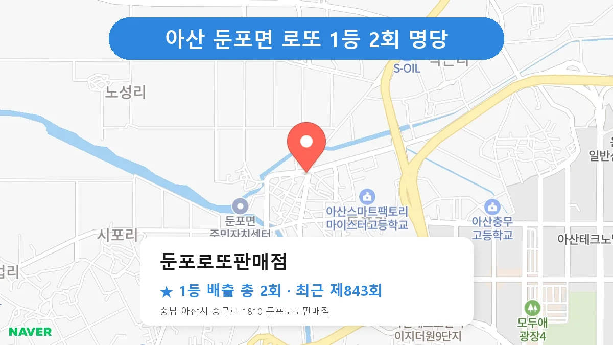 아산 둔포로또판매점 로또 1등 2회 명당 | 위치·당첨 이력 (충남 아산시 둔포면)
