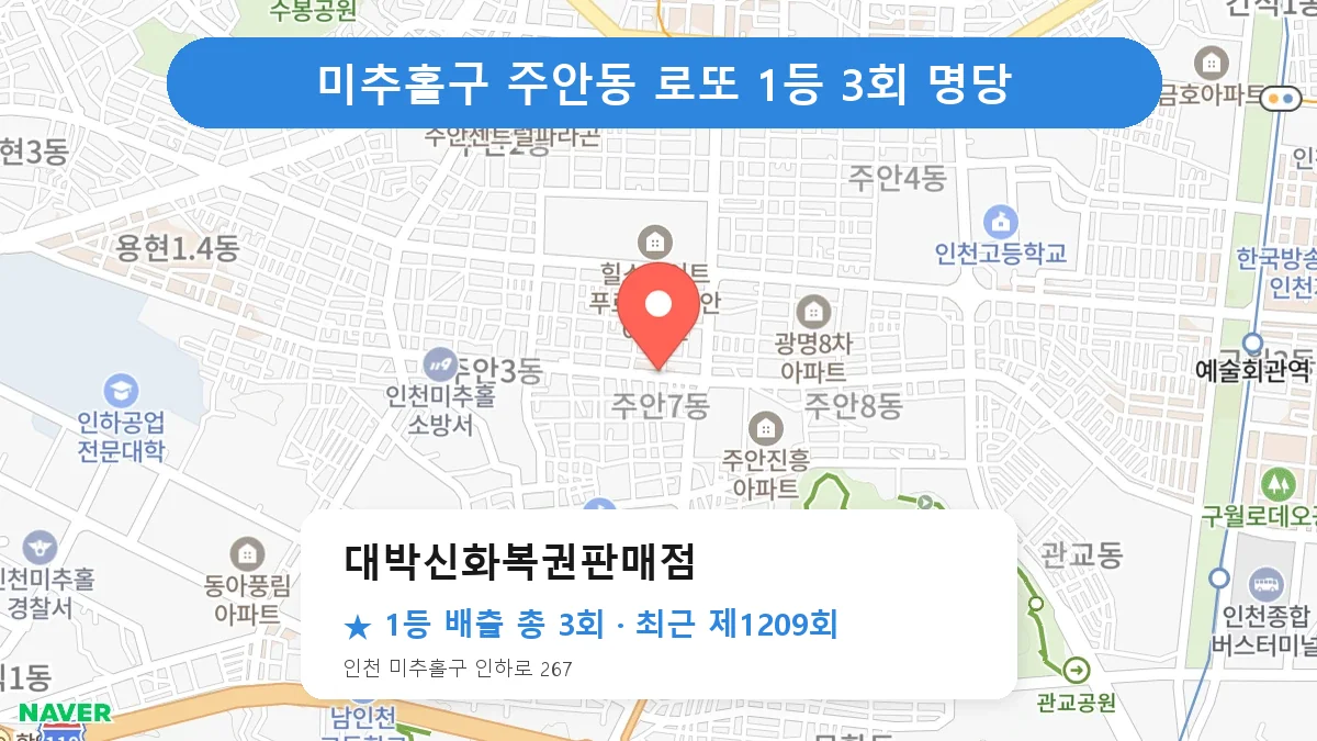 미추홀구 로또 명당 대박신화복권판매점 위치