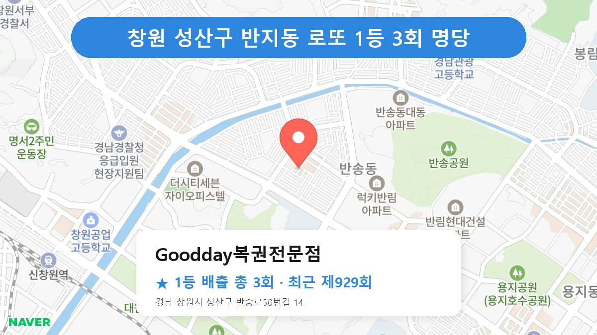 창원 성산구 Goodday복권전문점 로또 1등 3회 명당 | 위치·당첨 이력 (경남 창원시 성산구 반지동)