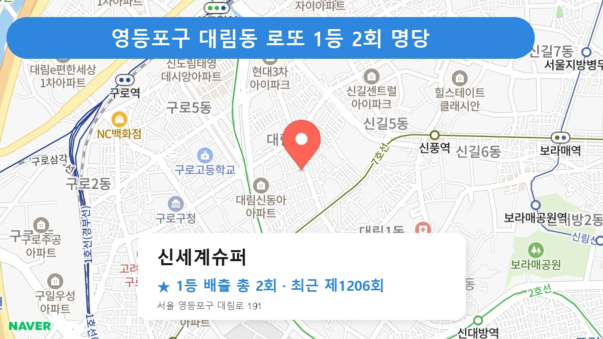 영등포구 신세계슈퍼 로또 1등 2회 명당 | 위치·당첨 이력 (서울 영등포구 대림동)