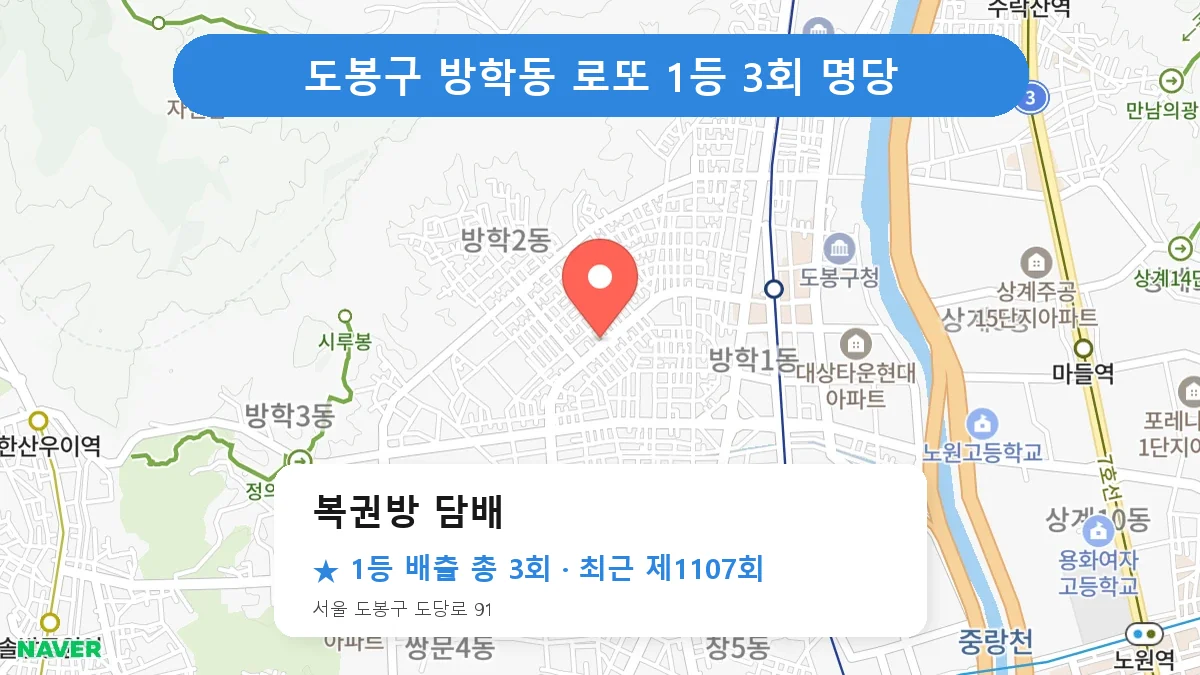 도봉구 복권방 담배 로또 1등 3회 명당 | 위치·당첨 이력 (서울 도봉구 방학동)
