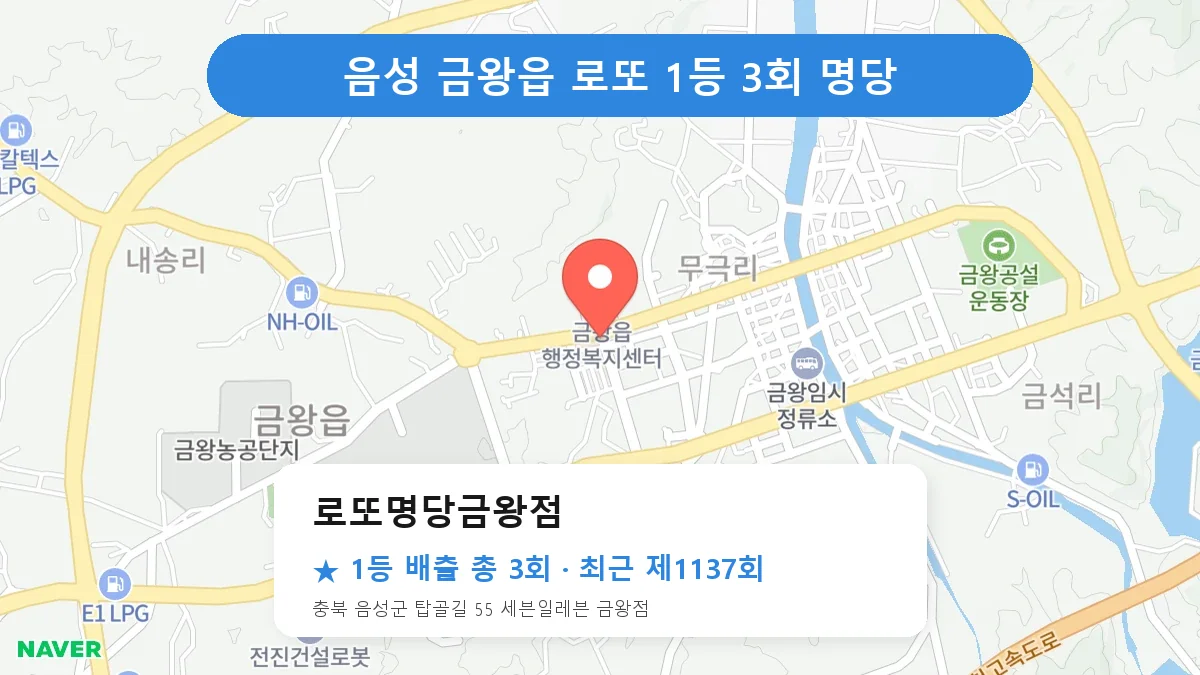 음성 로또명당금왕점 로또 1등 3회 명당 | 위치·당첨 이력 (충북 음성군 금왕읍)