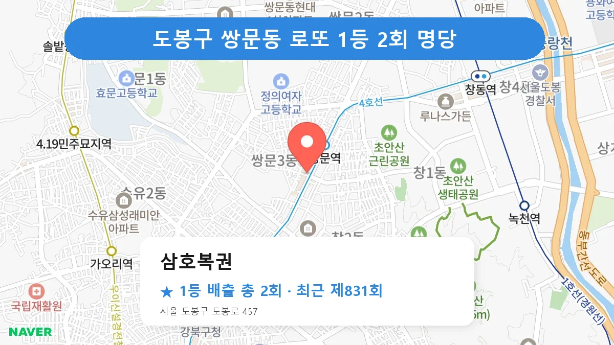 도봉구 삼호복권 로또 1등 2회 명당 | 위치·당첨 이력 (서울 도봉구 쌍문동)