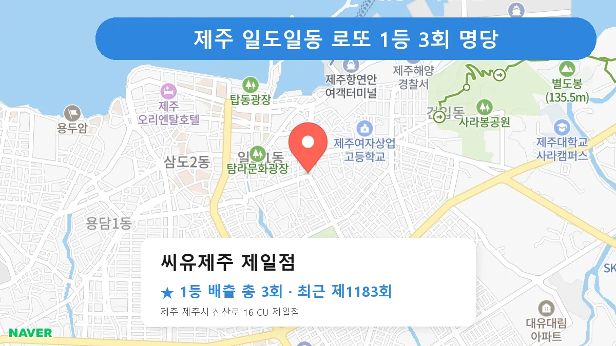 제주 씨유제주 제일점 로또 1등 3회 명당 | 위치·당첨 이력 (제주 제주시 일도일동)