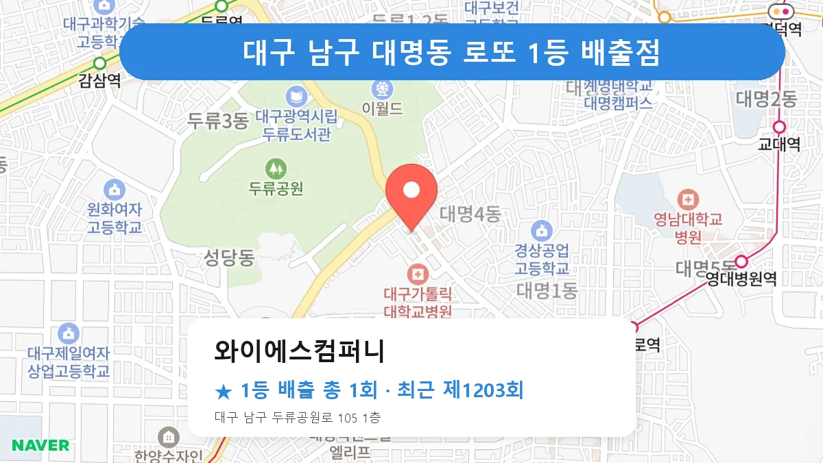 대구 남구 와이에스컴퍼니 로또 1등 1회 명당 | 위치·당첨 이력 (대구 남구 대명동)