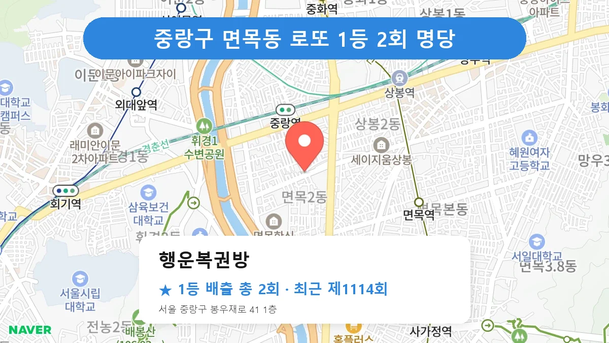 중랑구 행운복권방 로또 1등 2회 명당 | 위치·당첨 이력 (서울 중랑구 면목동)