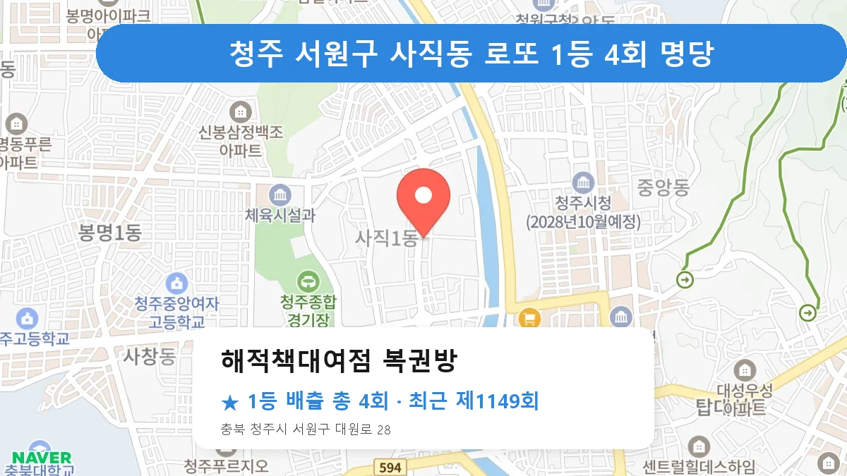 청주 서원구 로또 명당 해적책대여점 복권방 위치