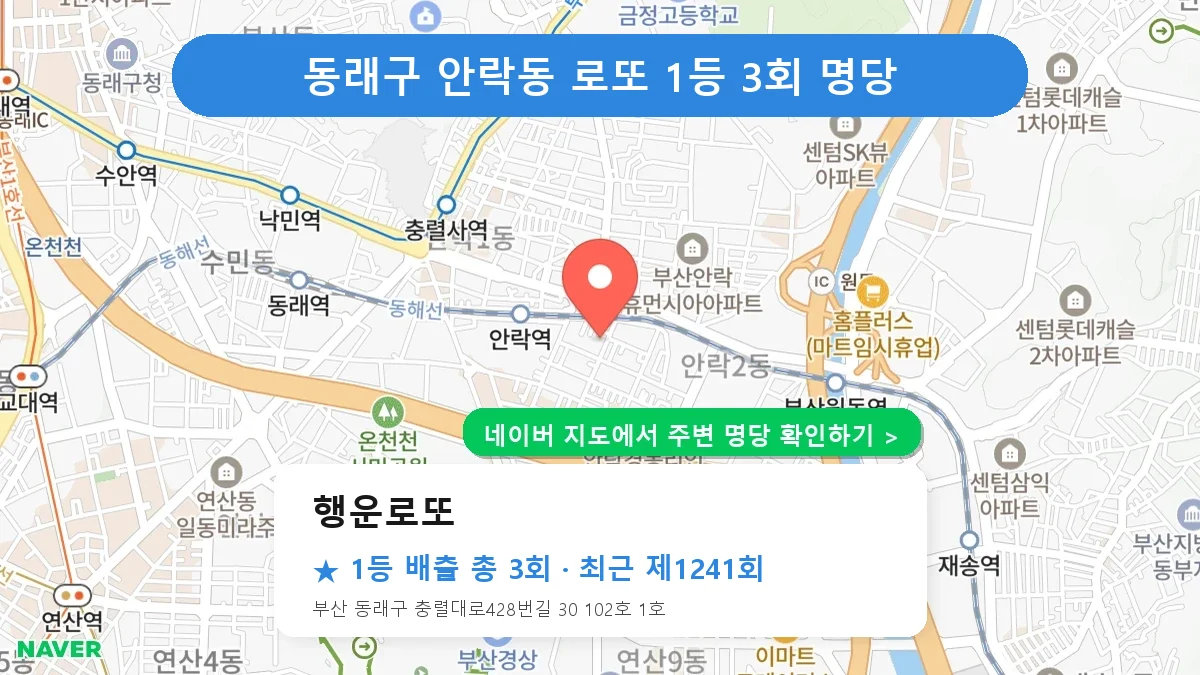 동래구 행운로또 로또 1등 3회 명당 | 위치·당첨 이력 (부산 동래구 안락동)