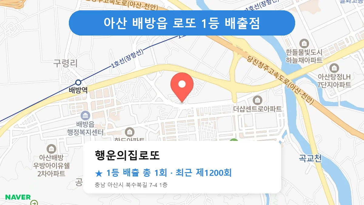 아산 행운의집로또 로또 1등 1회 명당 | 위치·당첨 이력 (충남 아산시 배방읍)