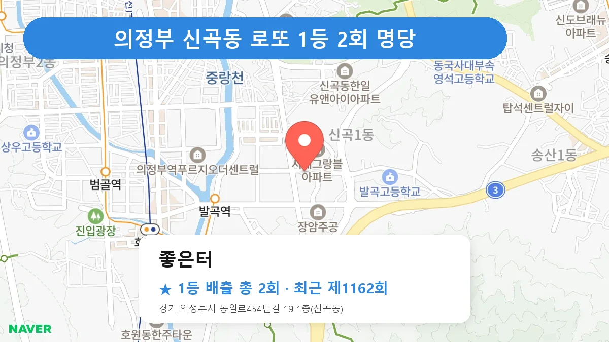 의정부 좋은터 로또 1등 2회 명당 | 위치·당첨 이력 (경기 의정부시 신곡동)
