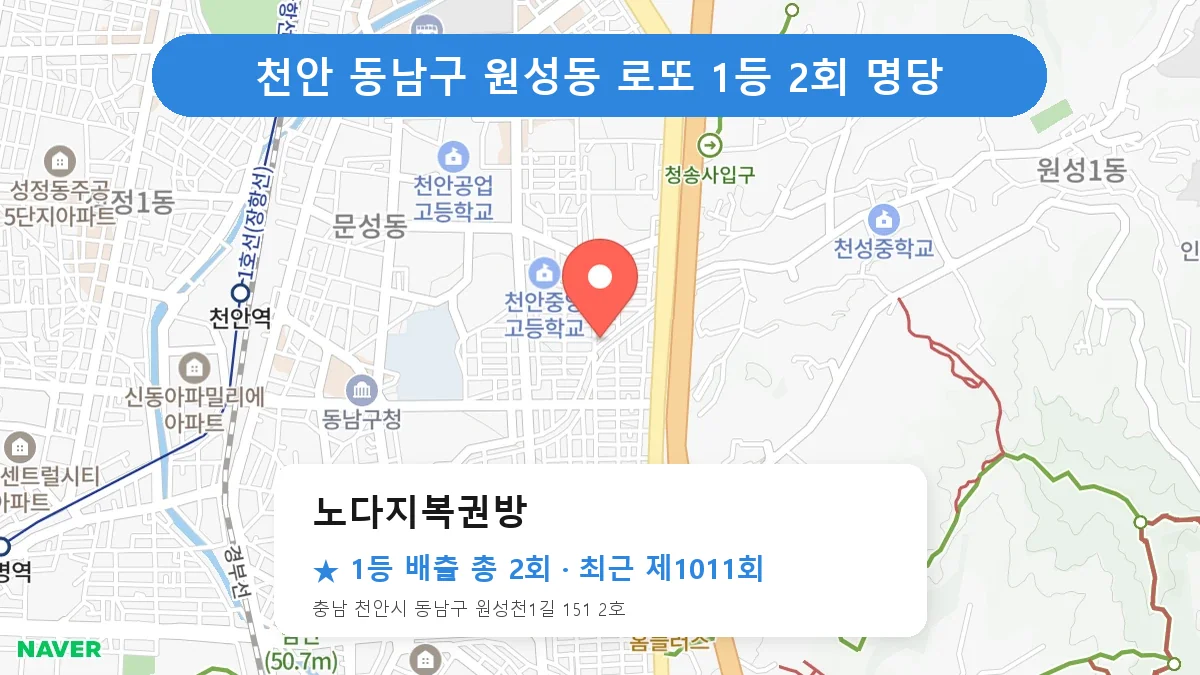 천안 동남구 로또 명당 노다지복권방 위치