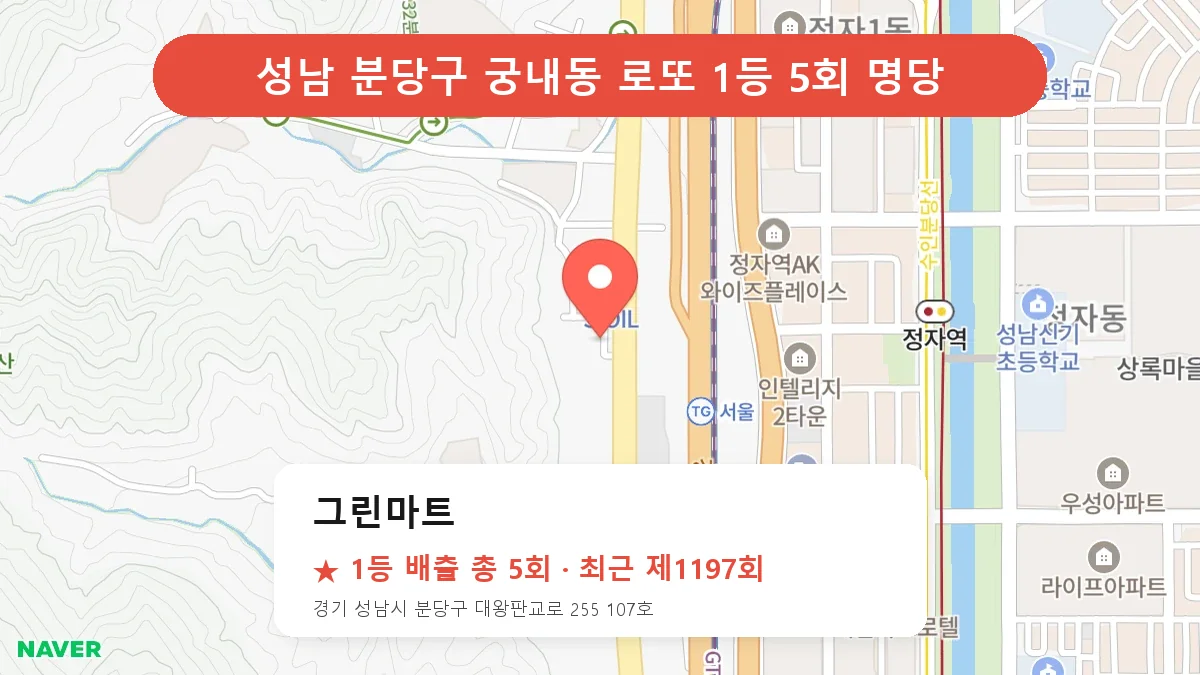 성남 분당구 그린마트 로또 1등 5회 명당 | 위치·당첨 이력 (경기 성남시 분당구 궁내동)